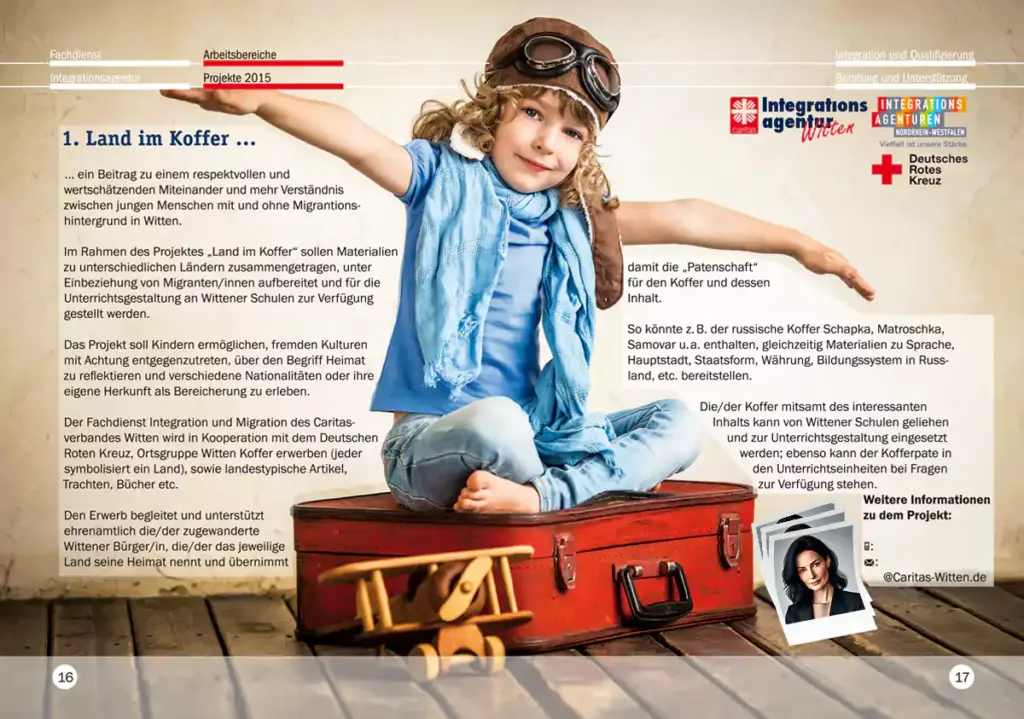 Eine Doppelseite aus dem Caritasverband Witten - Programmheft 2015, Personendaten anonymisiert (Foto: Sunny studio / Fotolia)