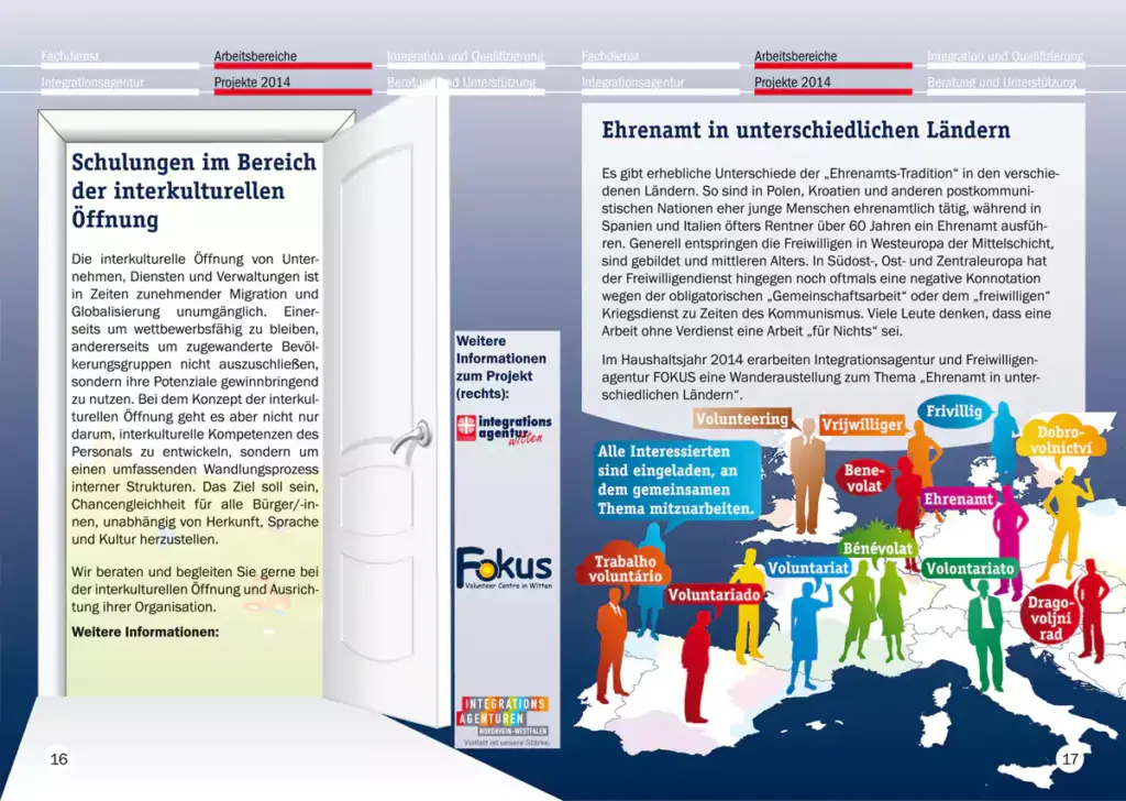 Eine Doppelseite aus dem Caritasverband Witten - Programmheft 2014, Personendaten anonymisiert (Grafik: Marek Schirmer & Pilars/Fotolia)